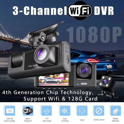 Wifi 3 Channel Dash Cam Three Way Car DVR Inside Vehicle Camera DVRs Recorder HD 1080P Video Mini Registrator Dashcam Camcord