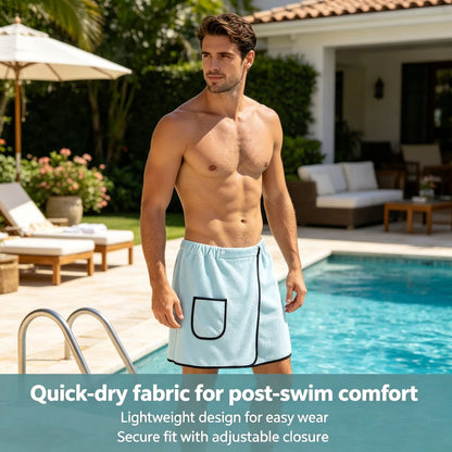 1Pcs Men's Quick Dry Bath Skirt 15.7x55.1in Sport Towel Wrap Adjustable Hands Free for Gym Swimming Sauna Changing Room Fitness