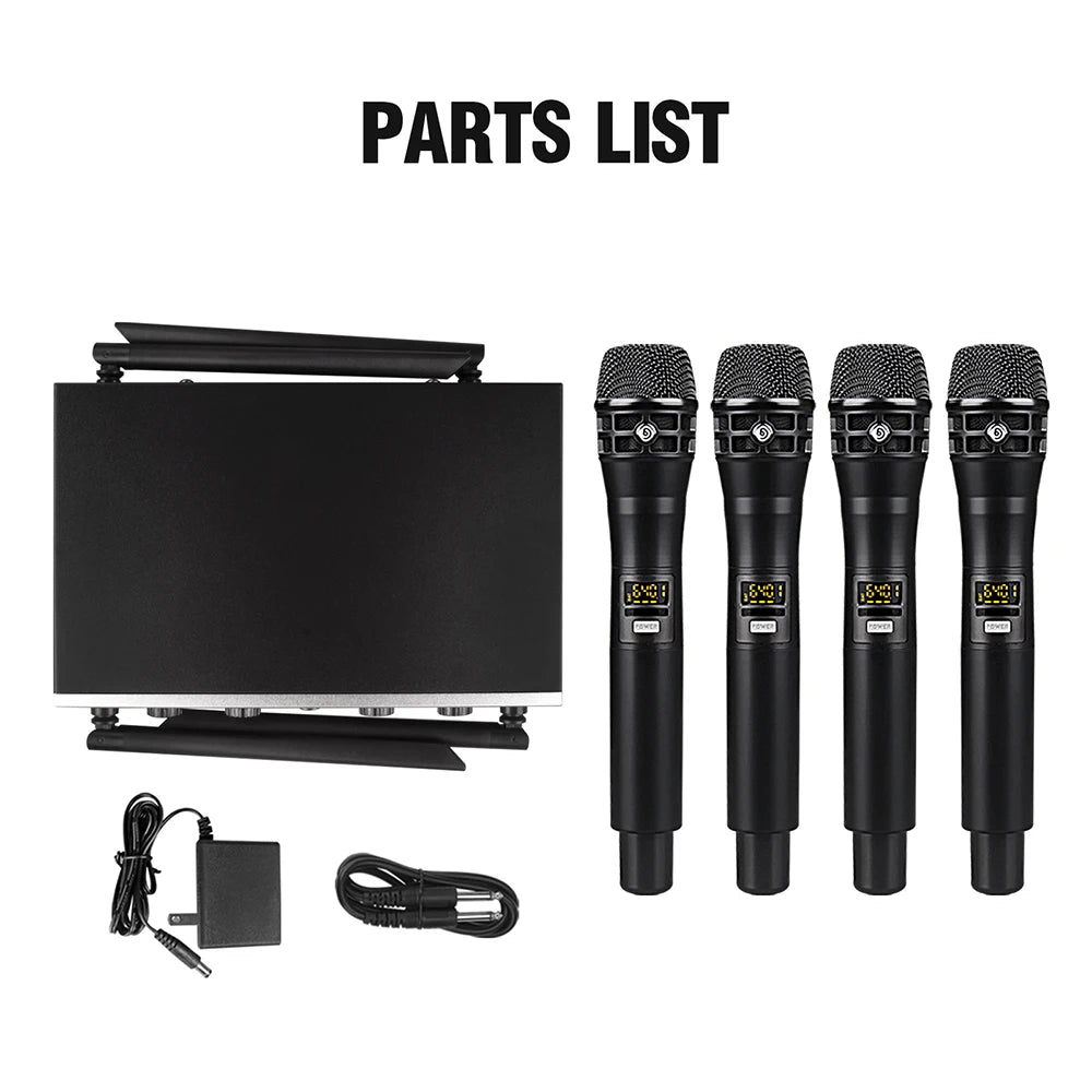 Debra DU4004 Wireless Conference Microphone System, UHF 4-channel, lavalier, headset, handheld microphone, for weddings, karaoke