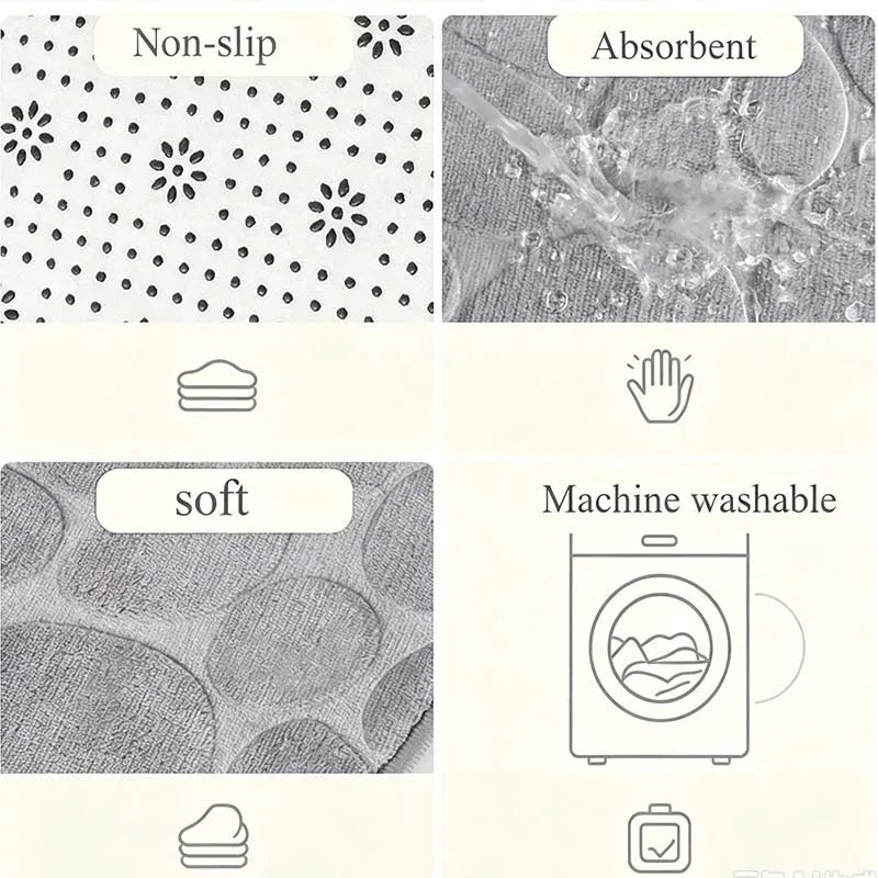 80x80cm New L-shaped Bath Mat Cobblestone Memory Foam Super Absorbent Non-Slip Corner Mat for Bathroom Shower Toilet Home Decor