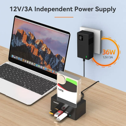 MAIWO HDD Docking Station with USB 3.0 HUB Extension 2.5 3.5 Inch SATA HDD Case Support 24TB with Fast Charge Port HDD Enclosure