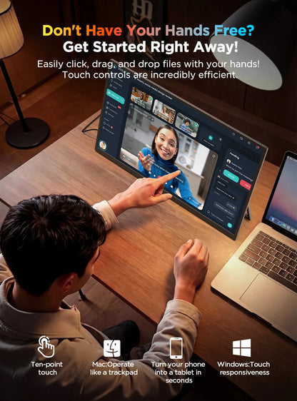 UPERFECT 15,6" 4K UHD Portabel Touchmonitor – 3840x2160 10-punktstouch IPS 100% sRGB HDR AMD FreeSync USB-C HDMI VESA EU-lager