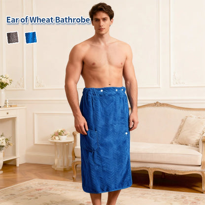 Men's Bath Skirt - Quick-Dry Spa Wrap with Adjustable Waist, Super Soft Coral Fleece Showerrobe, Highly Absorbent Post