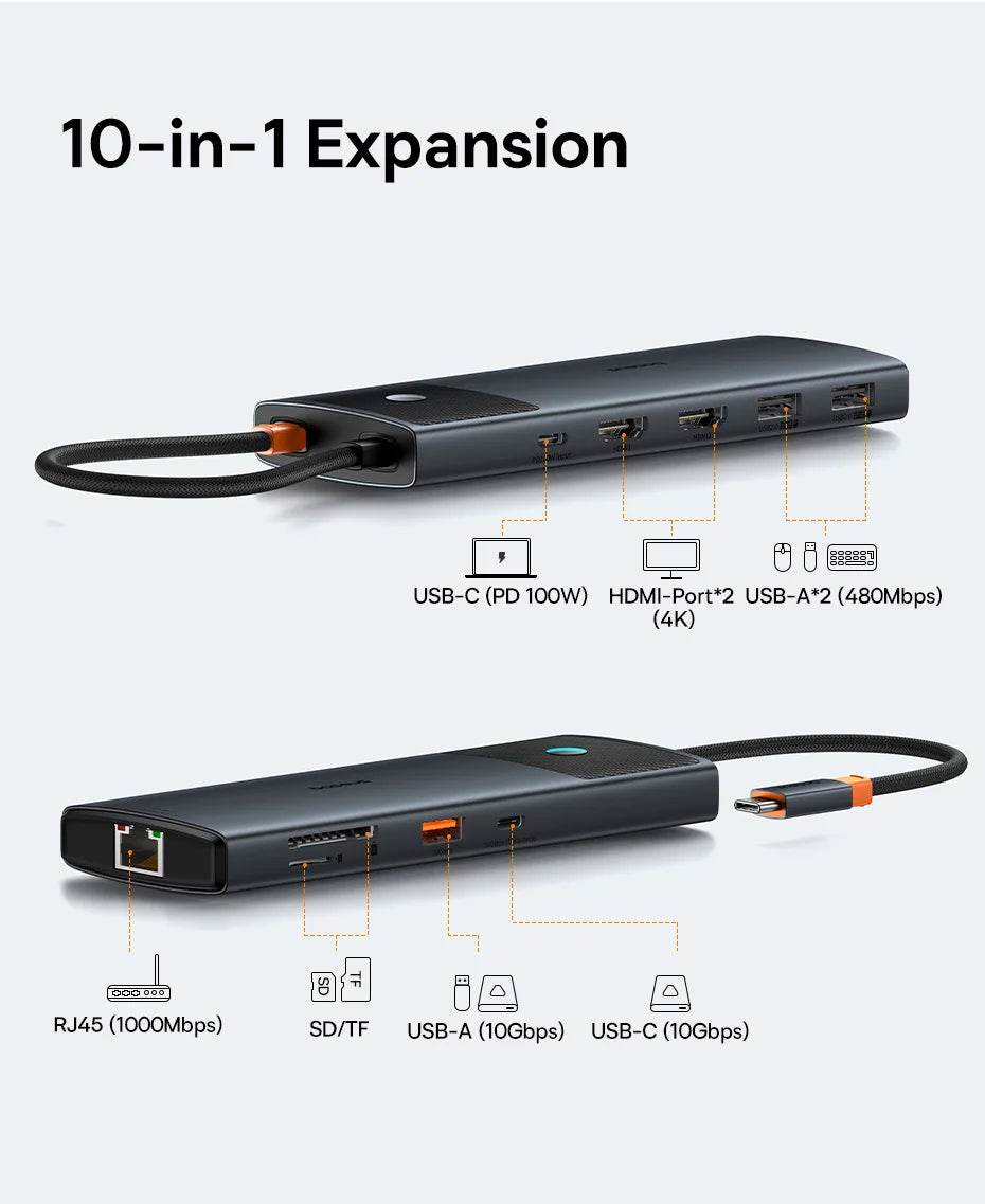 Baseus USB-C-hubb med HDMI, USB 3.2 och flera anslutningar