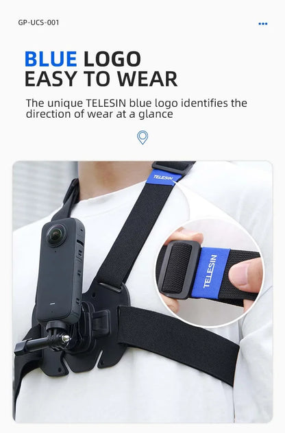 TELESIN Quick-Release Chest Strap Mount for GoPro Hero 13 12 11 10 9 8 7 Insta360 SJCAM DJI OSMO Action 5 4 3 Chest Belt Mount
