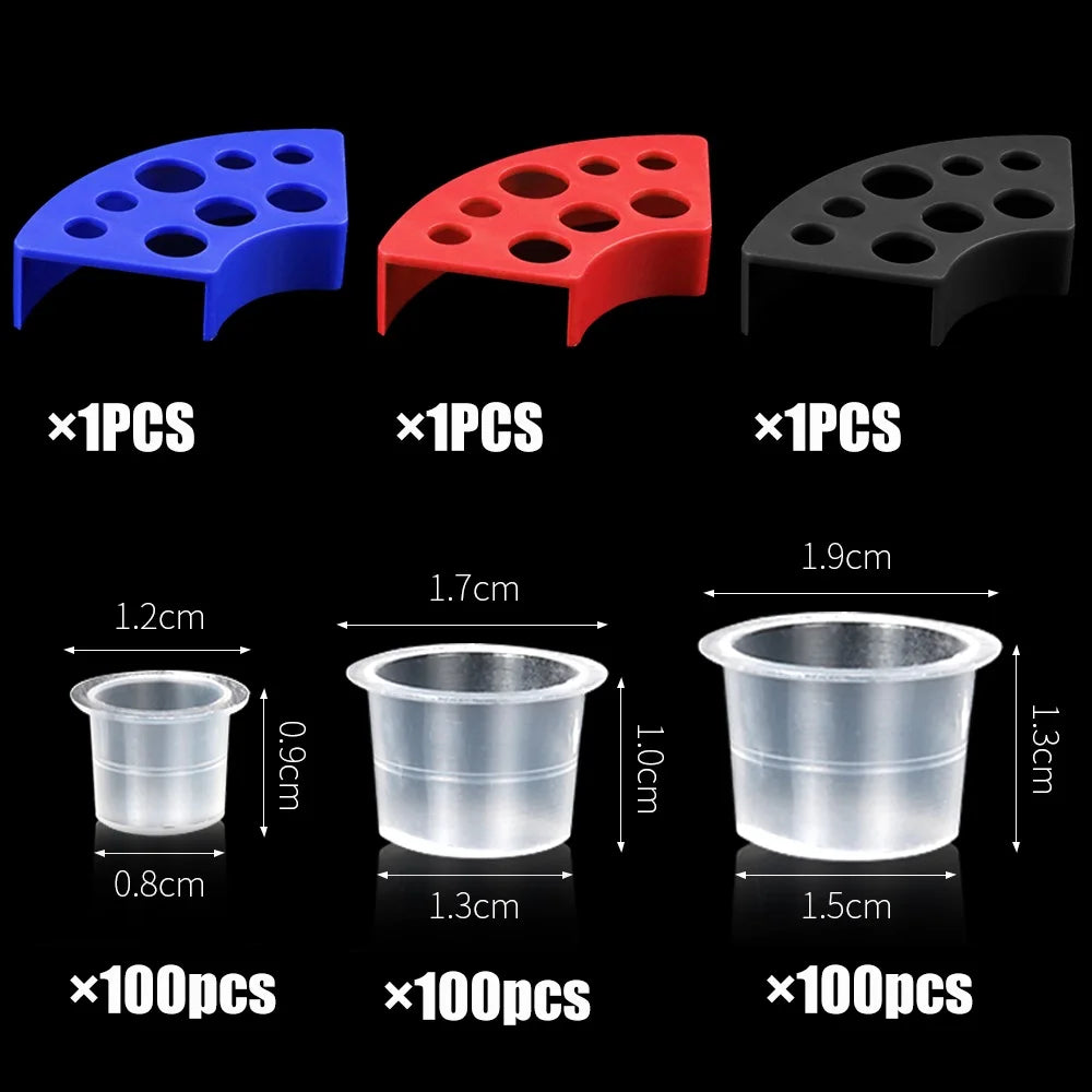 300pcs Tattoo Ink Caps with Cup Holders Set Small Medium Large Ink Cups And Cup Holder for Ink Container by ArtSuppliesPro