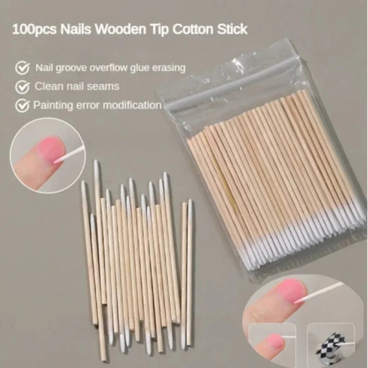 Nagelpinnar med Bomullstopp – Engångs Träpinnar för Nagellackskorrigering & Manikyr | 100/300/500/1000-pack