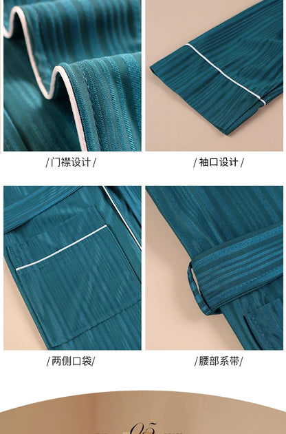 New Stripe Couple Bathrobe Cool Thin Spring Autumn Mid-Length Water Absorbent Loungewear Robe Men Women Luxury Home Nightgown