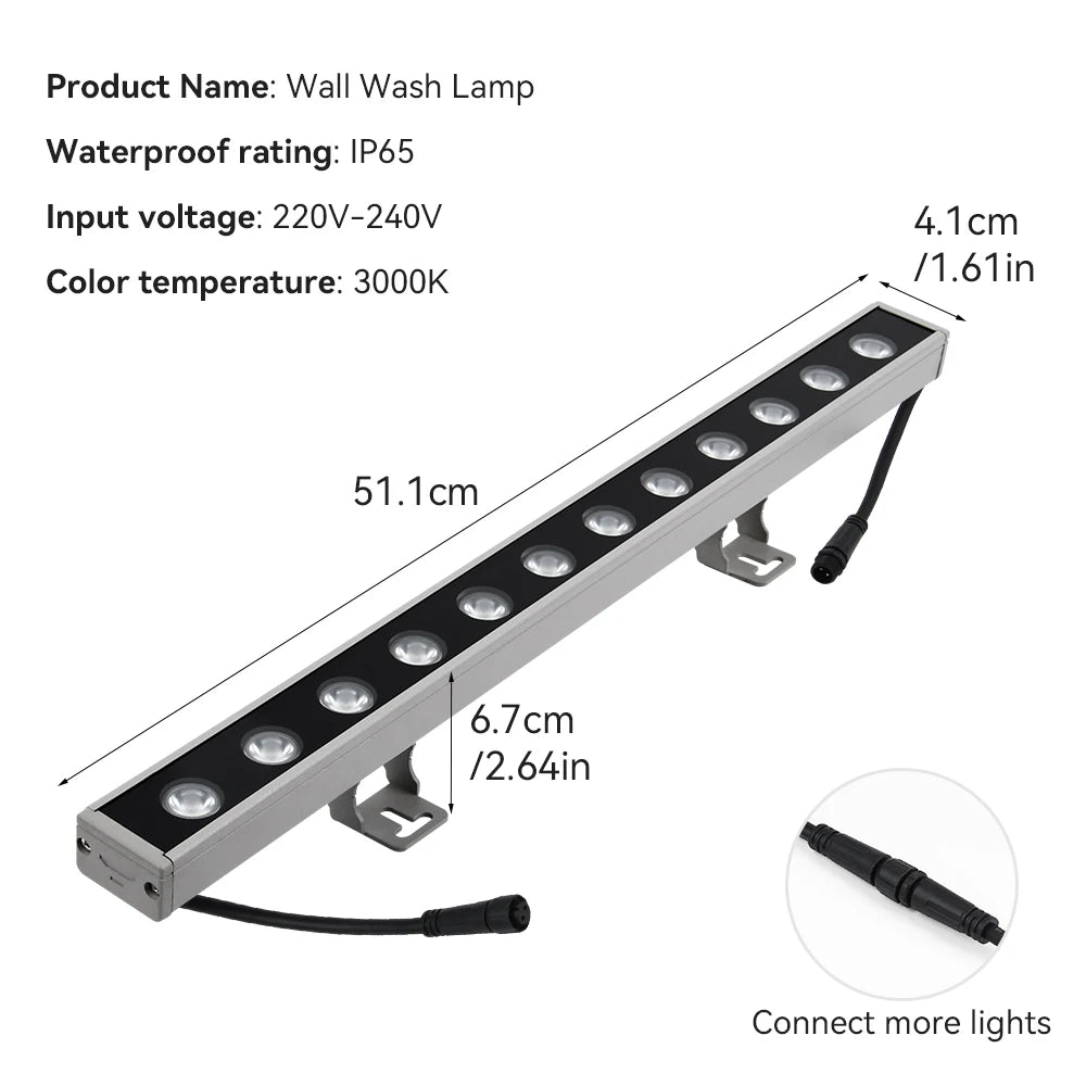 Burhui 12W LED Wall Wash-ljus Utomhus IP65 – Varmvit 3000K 50cm Aluminium Fasad Hotell Bro Trädgård 220V 1-pack / 2-pack