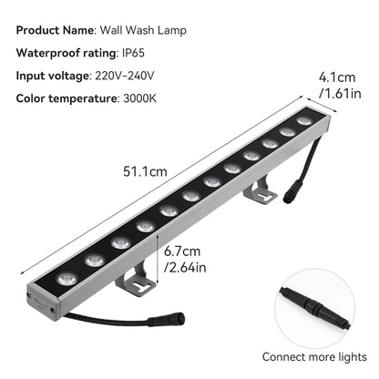 Burhui 12W LED Wall Wash-ljus Utomhus IP65 – Varmvit 3000K 50cm Aluminium Fasad Hotell Bro Trädgård 220V 1-pack / 2-pack