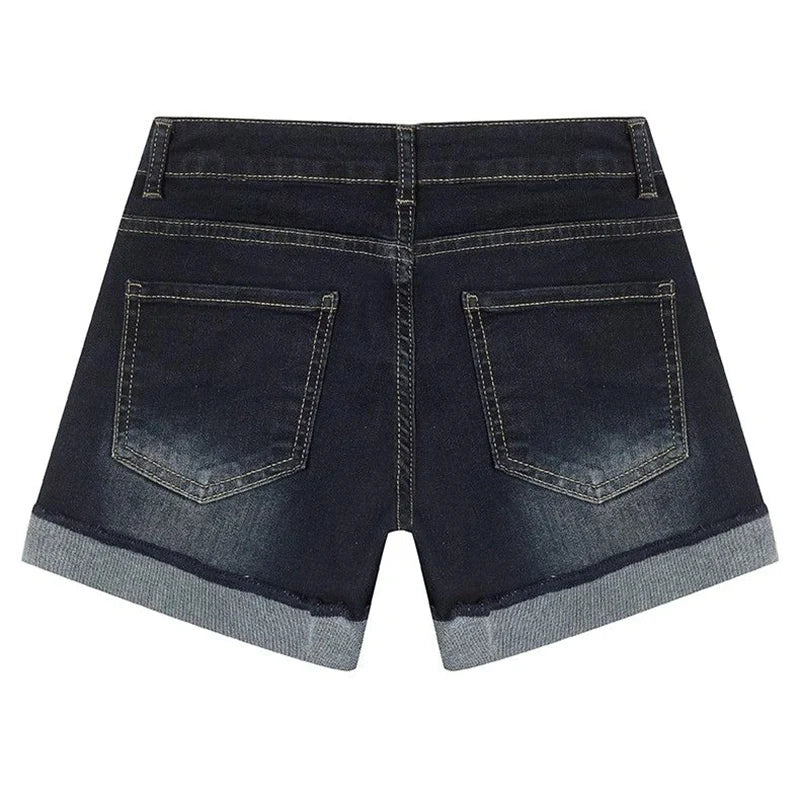 Summer Women Retro Dark Blue Hot Shorts Girls Korean Skinny Thin Denim Pants Lady Casual Fashion High Waist Short Jeans