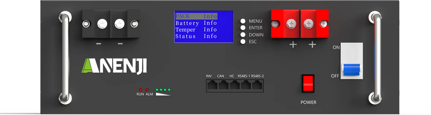 ANENJI LiFePO4 Rackmonterat Batteri 51,2V 100Ah 5kWh – 16S1P, A-grade, BMS 16S100A, RS485/CAN, Parallellkopplingsbar, >6000 Cykler, Hemmasolenergi, EU-lager (Polen)