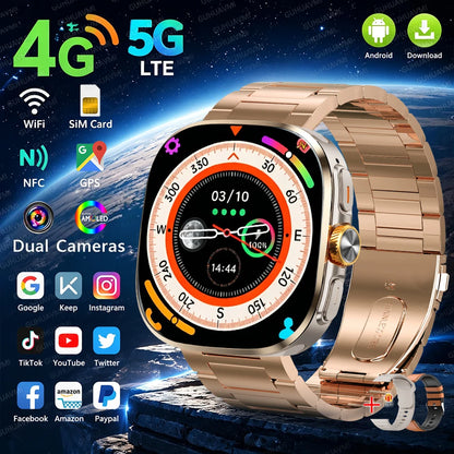 Smartklocka Herr 2026 – 4G/5G SIM, 8GB+128GB, 2,4" AMOLED, GPS, WiFi, Videosamtal & Android-appar
