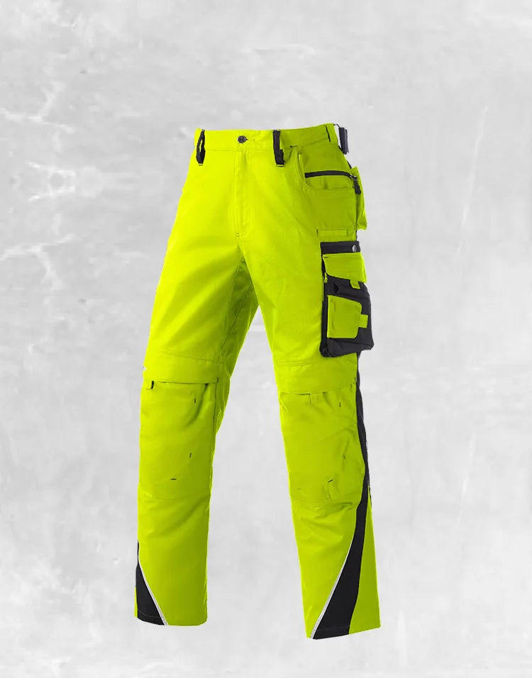 Men's Work Pants with Multi Pockets Two Tone Construction Pants with Reflective Stripes Cargo Pants Zipper Front Work Wear Pants