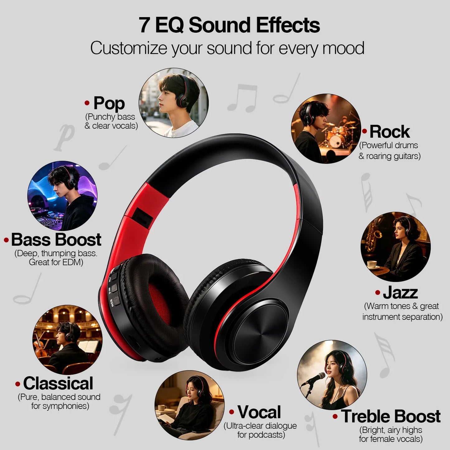 Wireless Bluetooth Headphone HI-FI Stereo Over-ear Earphone Foldable Gaming Music Headset TF Card with Mic Noise Cancelling