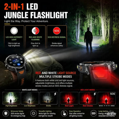 2026 1400mAh Big Battery Smart Watch Men Outdoor GPS Flashlight IP68 Waterproof Bluetooth Call AMOLED Military Sports Smartwatch