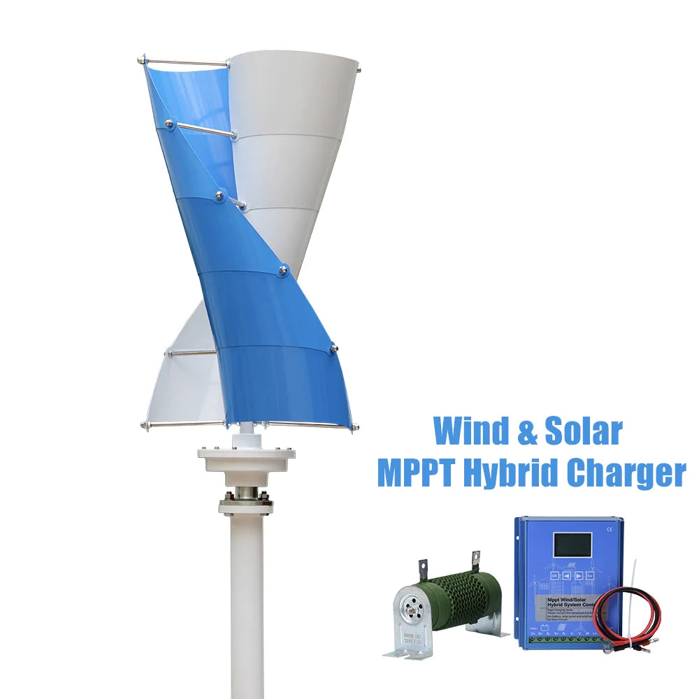 Vertikal Vindturbin 2kW/3kW 12V/24V/48V – Låg Startvindshastighet MPPT Boost, Hybrid Sol+Vind eller Off-Grid Ren Sinusvåg 220V