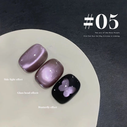 MIANEL 12ML Hibiscus Purple Cat Eye Gel Nail Polish Super Whitening Glass Beads Cat Eye Nails Purple Nials Blue Nails 1-12PCS
