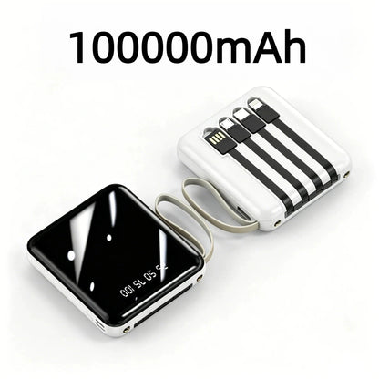 VIVO Mini Powerbank med 4 Inbyggda Kablar – Snabbladdning LED-display Dual USB Svart Vit Röd 50000/100000/200000mAh