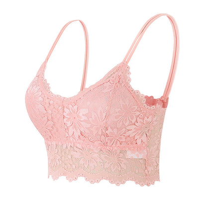 Sexy Strapless Floral Lace Bra For Women Plus Size Comfort Wireless Bras Padded Top Bra For Women High Elastic No Steel Ring Bra