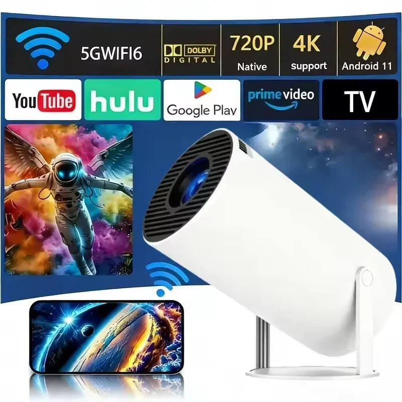 New SmartProjector Mini HY300 8K Android 11 Dual Wifi6 290ANSI Allwinner H726 BT5.4 1080P 1280*720P Home Cinema Outdoor Projetor
