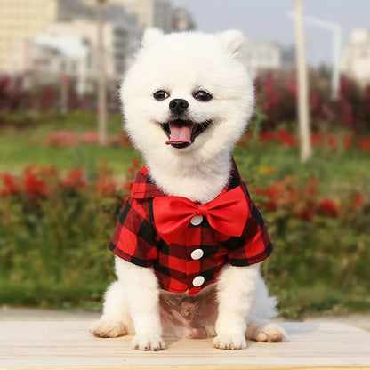 Pet Dog Clothes Plaid Shirt Suit Tie Gown Spring Summer Puppy Coat Teddy Bear Pomeranian Vest Small-Medium Dog Cat Pet Costume