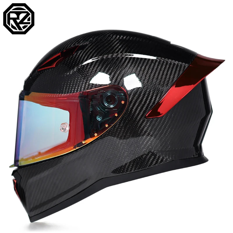 ORZ Carbon Fiber Motorcycle Helmets Men's and Women's Four Seasons Lightweight Helmets Motocross Color Lens Cosas Moto