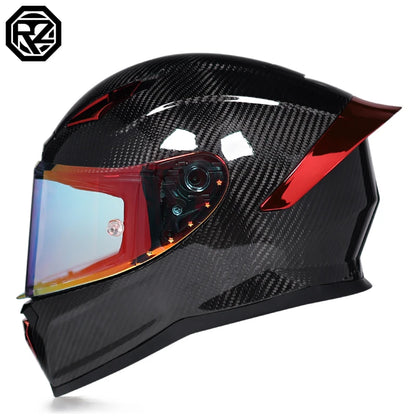 ORZ Carbon Fiber Motorcycle Helmets Men's and Women's Four Seasons Lightweight Helmets Motocross Color Lens Cosas Moto