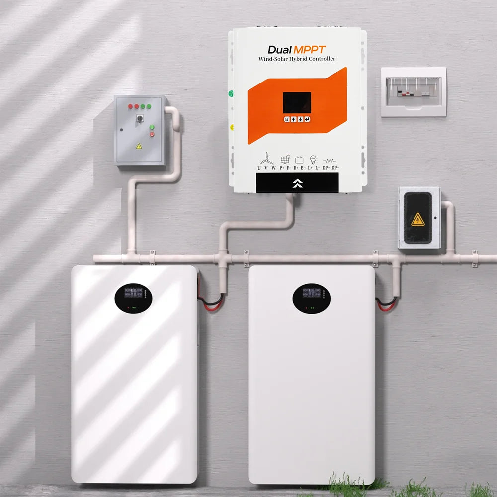 EKPAOWE Vertikal Vindturbin 3kW 12V/24V/48V – MPPT, Dual MPPT Sol+Vind Hybrid eller med 4×100W Solpaneler, EU-lager Polen