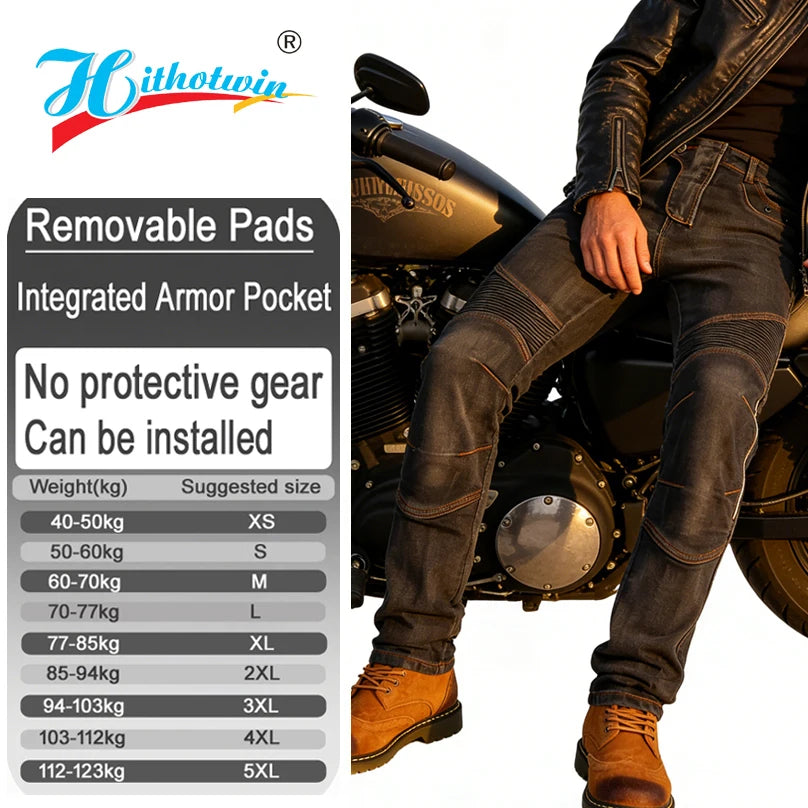 MC-Jeans med Kevlar & Aramid – CE-godkända Knäskydd, Sträckdenim Herr 2026 (Blå/Svart)