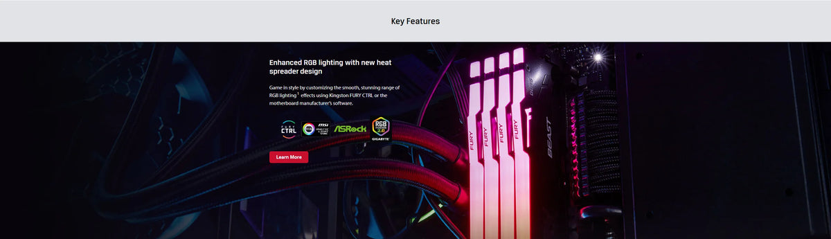 Kingston FURY DDR5 RGB RAM BEAST Desktop Memory 8GB 16GB 32GB Gaming UDIMM Memoria 5200MHZ 560MHZ High Performance Rgb Memory