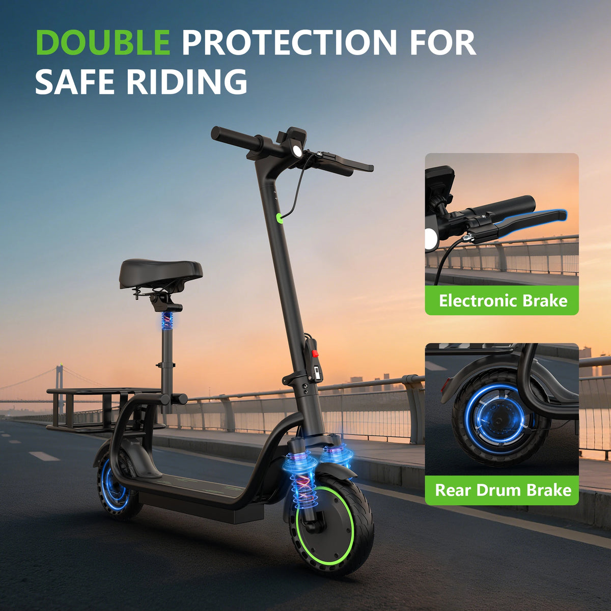 AOVOPRO S2/S2Pro hopfällbar elscooter med sits och korg