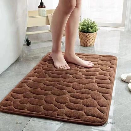 Bathroom Non Slip Mat Bath Mats Absorbent Doormat Carpet 3D Cobblestone Embossed Door Floor Mats Machine Washable Quick Drying