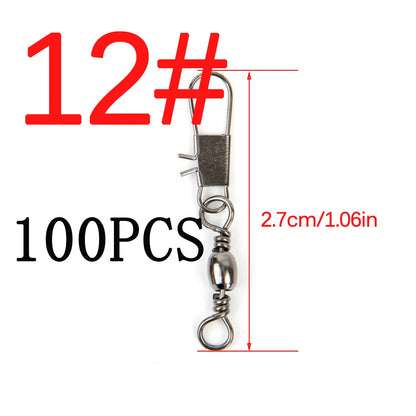 50/100pcs 4-12# Fishing Connector Pin Bearing Rolling Swivel Stainless Steel With Snap Fishhook Lure Tackle Accessorie
