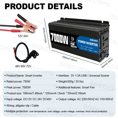 SOECOPO Komplett Off-Grid Solcellskit 7000W Peak – Flexibel Panel + 750W Inverter + LCD-regulator 12V till 220V, EU-lager Polen