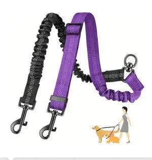 Dubbelt Hundkoppel med Bungee – Justerbar Antidrag-delare för 2 Hundar, Small–Large