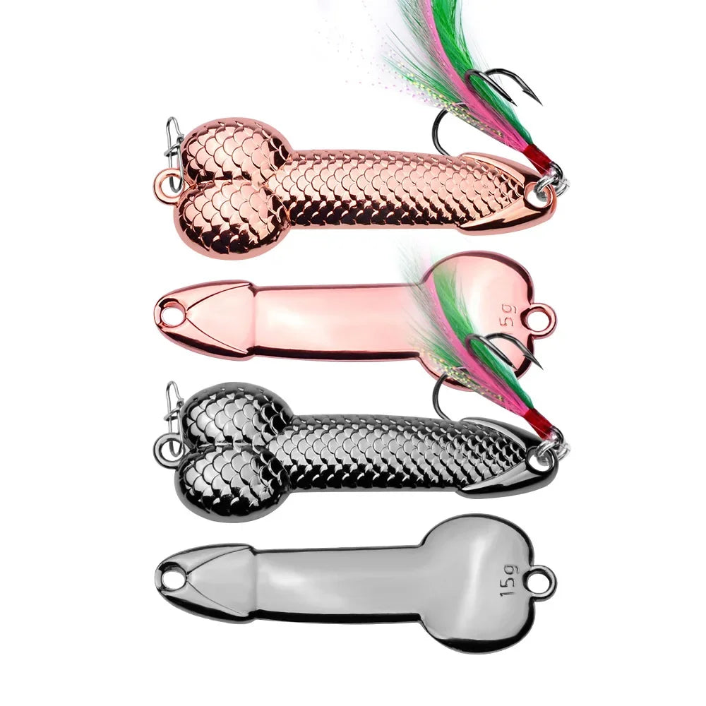 Metal Penis Spoon Lure 3g 7g 11g 15g 21g 28g 36g Hard Bait Tackle Sequin Vibrating Fishing Lure Artificial Bait Feather Hook VIB
