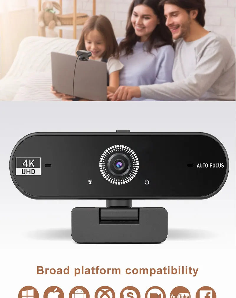 4K Webcam for PC 30fps Autofocus Web Camera With Noise Reducing Microphone Privacy Cover Auto Exposure USB 2.0 Type-C Adapter