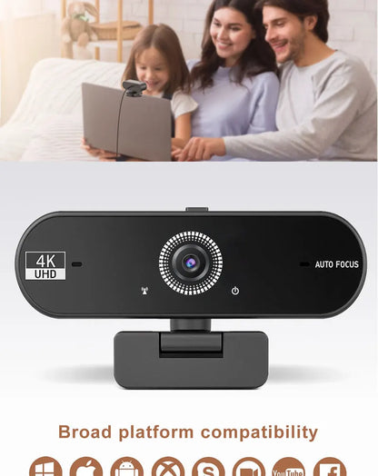 4K Webcam for PC 30fps Autofocus Web Camera With Noise Reducing Microphone Privacy Cover Auto Exposure USB 2.0 Type-C Adapter