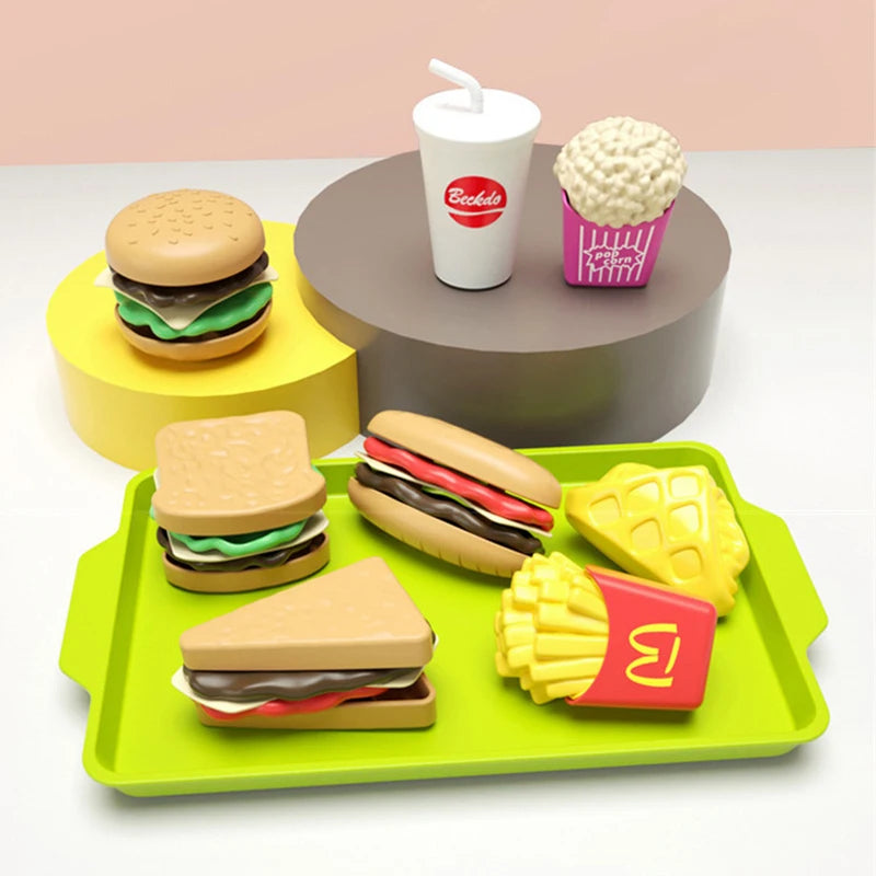 Låtsasmat för barn – hamburger- och pommes-set i 9 delar