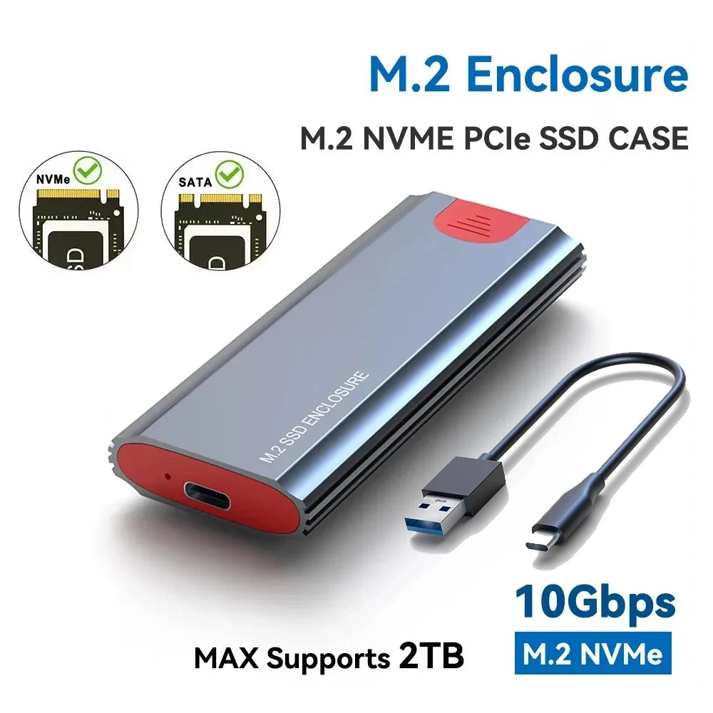 M2 SSD Case M.2 NVMe SATA SSD Enclosure Adapter 10Gbps USB 3.2 Gen2 USB C External Enclosure Supports M and B and B&M Keys