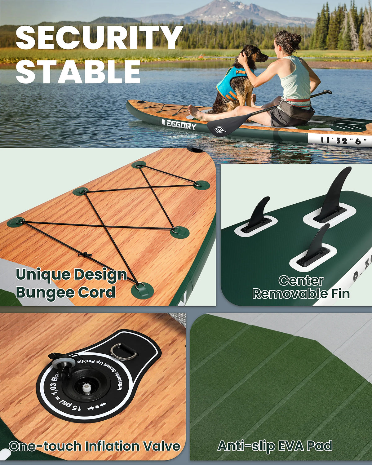 EGGORY 11FT Uppblåsbar SUP-bräda – 335×81×15 cm, Max 150 kg, Komplett Set