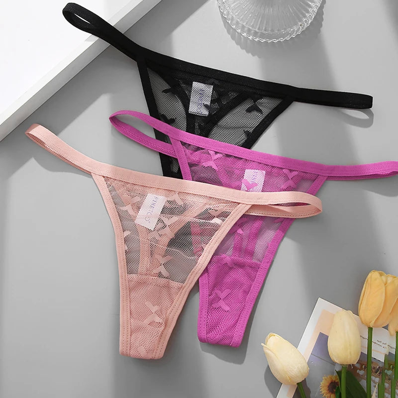 2PCS/Set Mesh G-String Women's Panties Transparent Underwear Women Seamless Thong Female Underpants Intimates Lingerie S-XL