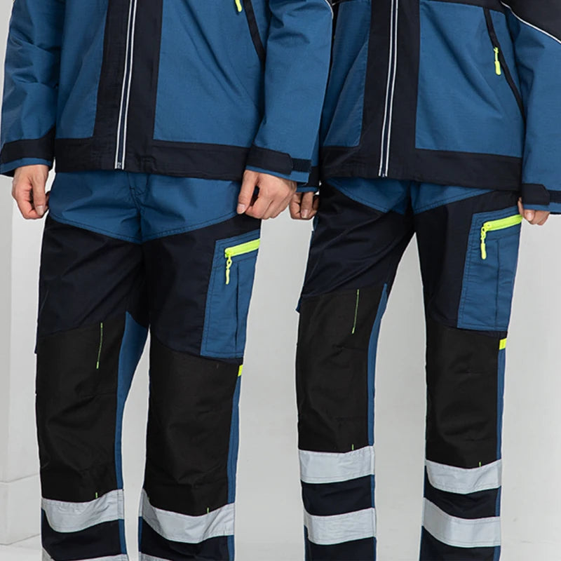 Spring Autumn Multi Pocket Men's Work Pants Wear Resistant Workshop Factory Construction Workers Clothes Reflective Strip Pants
