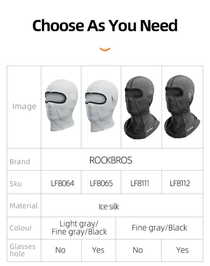 ROCKBROS Women Men's Balaclava Sun Protection Electric Bicycle Motorcycle Full Face Mask Ice Silk Headgear Cycling Spring Summer
