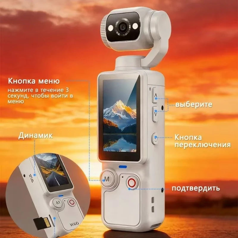 4K  Action Camera 180° Auto-rotate Len Pocket Camera 1.9" Touchscreen Zoom Sport Cam Portable Vlog Video Recorder Cycling