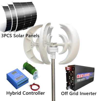 Vertikal Vindturbin 2kW/3kW 12V/24V/48V – Låg Startvindshastighet MPPT Boost, Hybrid Sol+Vind eller Off-Grid Ren Sinusvåg 220V