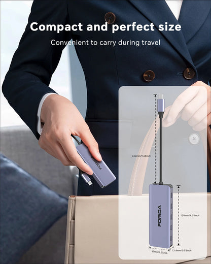 FORIDA USB-C Hub 10Gbps – Dubbel 4K@60Hz HDMI USB 3.2 Gen2 PD 100W 5 Portar Aluminium MacBook Pro Laptop iPad Roséguld Grå