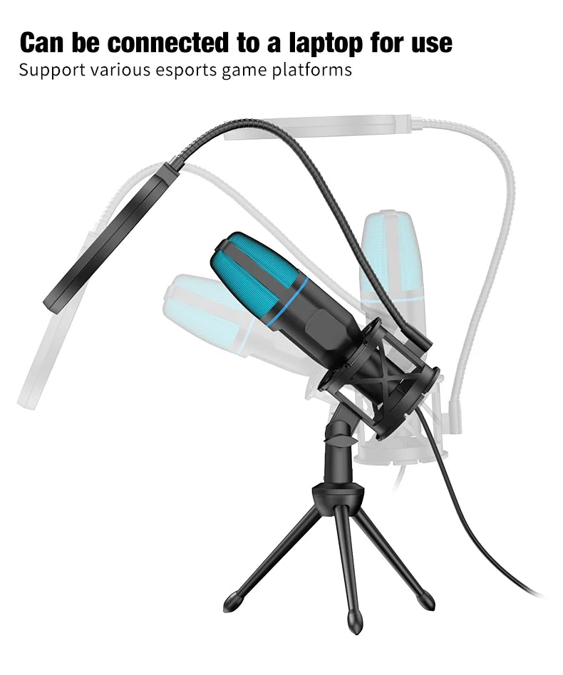 USB Microphone RGB Microfone Condensador Wire Gaming Mic for Podcast Recording Studio Streaming Laptop Desktop PC