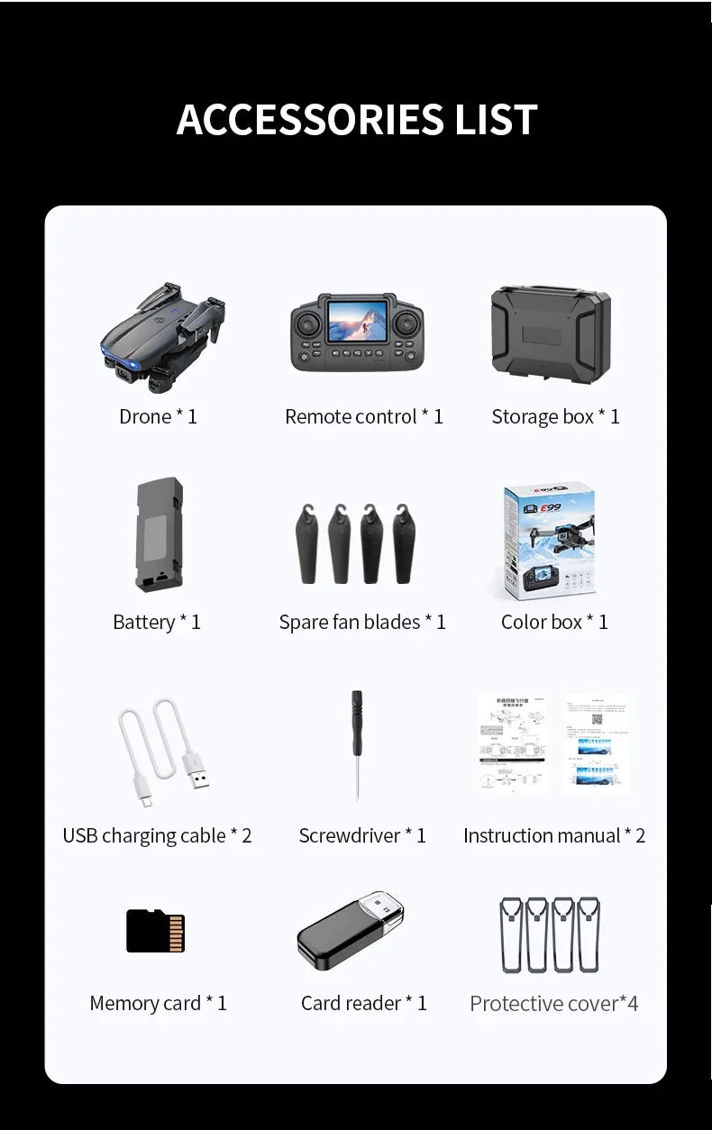 E99 Pro Drone with 8K HD Camera Remote Control Quadcopter Four Axis Aircraft Altitude Hold GPS Flying Toy for Aerial Photography
